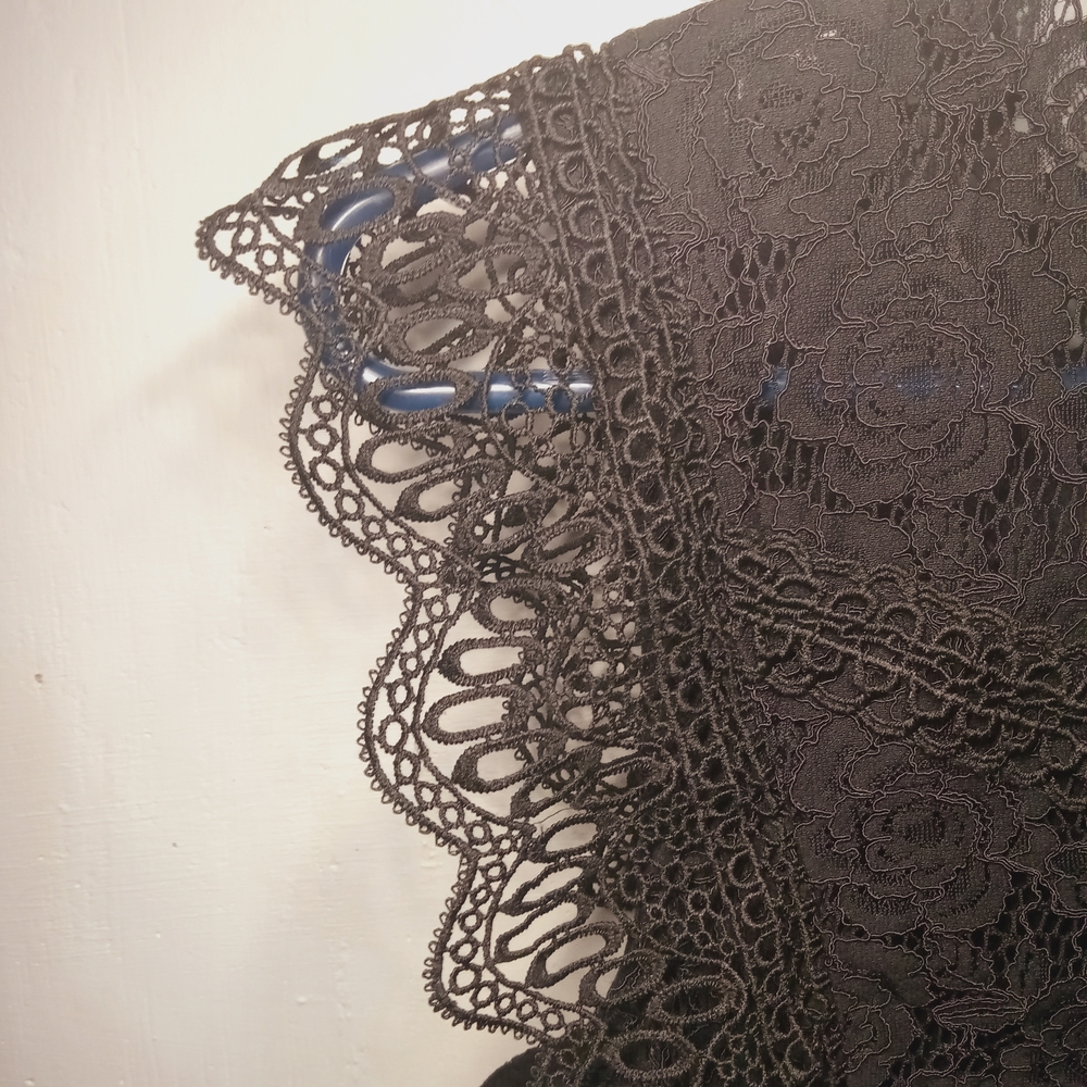 Black Lacey Blouse Scalloped Sleeve Tiered Ruffles Dark Fairy Whimsygoth Romance - Picture 2 of 7
